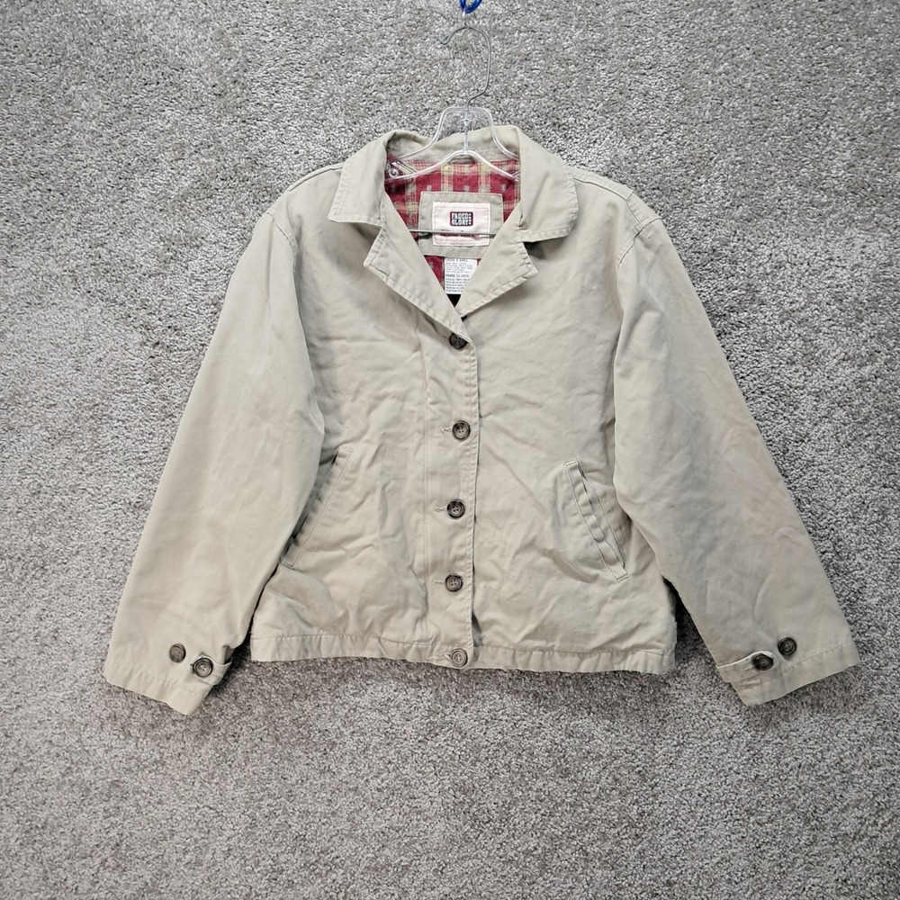 Faded Glory Tan Cotton Canvas Flannel Lined Utility Jacket Womens Small 8452